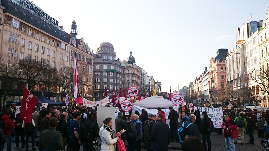Protests in Prague against US troop movements as part of Operation Dragoon Ride