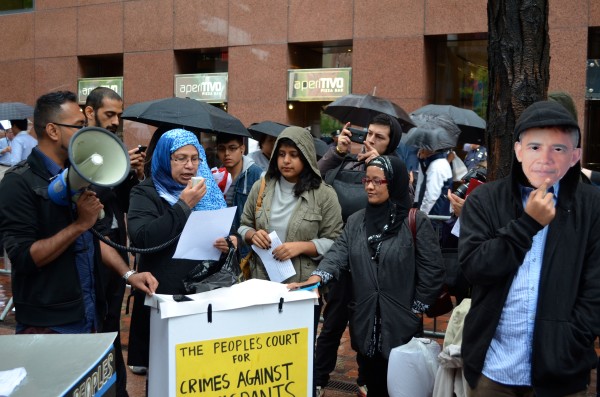 A mock people court in front of US Senator Schumer\u0026#39;s office.