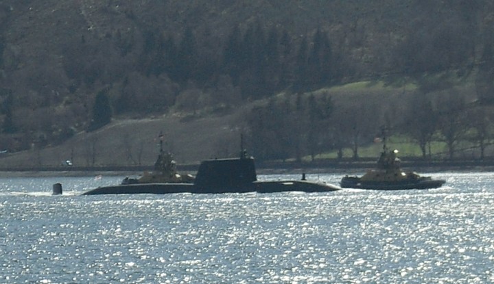 Trident submarine arriving at the Faslane naval base, Scotland, May 2015