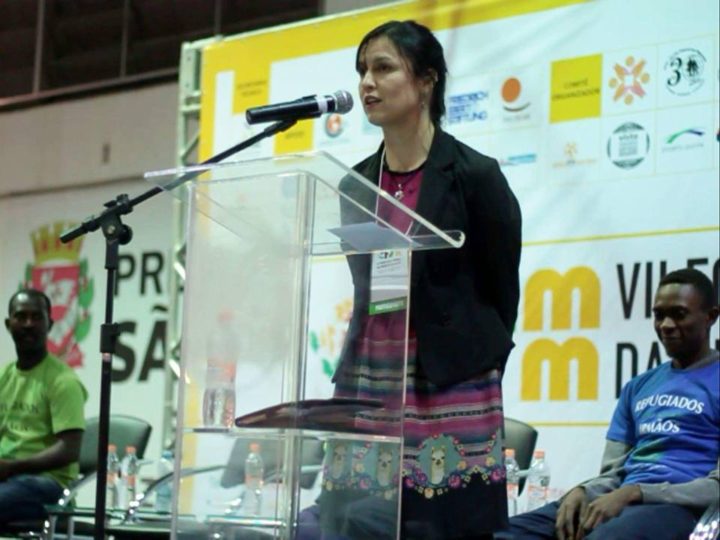 Viviana Peña, coordinadora del CRAI, en el Foro Social Mundial de Migraciones 2016. Fotografía: Pedro Biava.