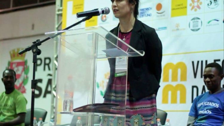 Viviana Peña, coordinadora del CRAI, en el Foro Social Mundial de Migraciones 2016. Fotografía: Pedro Biava.