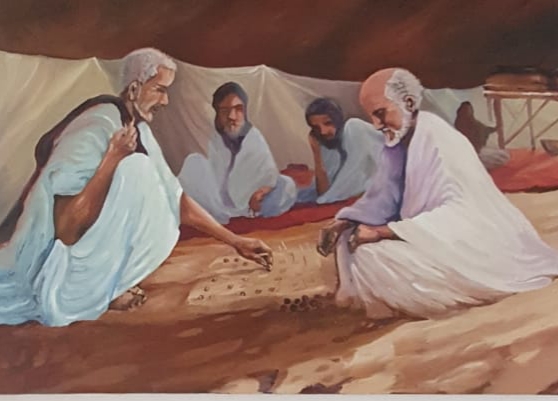 Ancianos jugando a la Dama Saharaui en una jaima