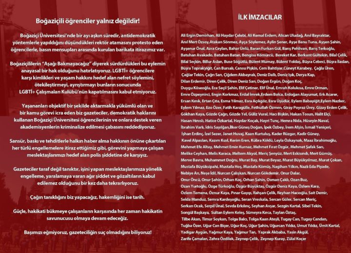 173 gazeteciden çağrı: “Boğaziçililer yalnız değildir!”