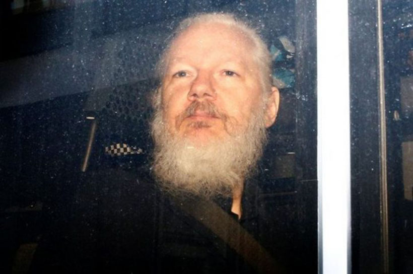 Julian Assange after arrest at the Ecuadorian embassy in London