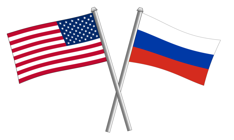 US-amerikanische und russische Flagge