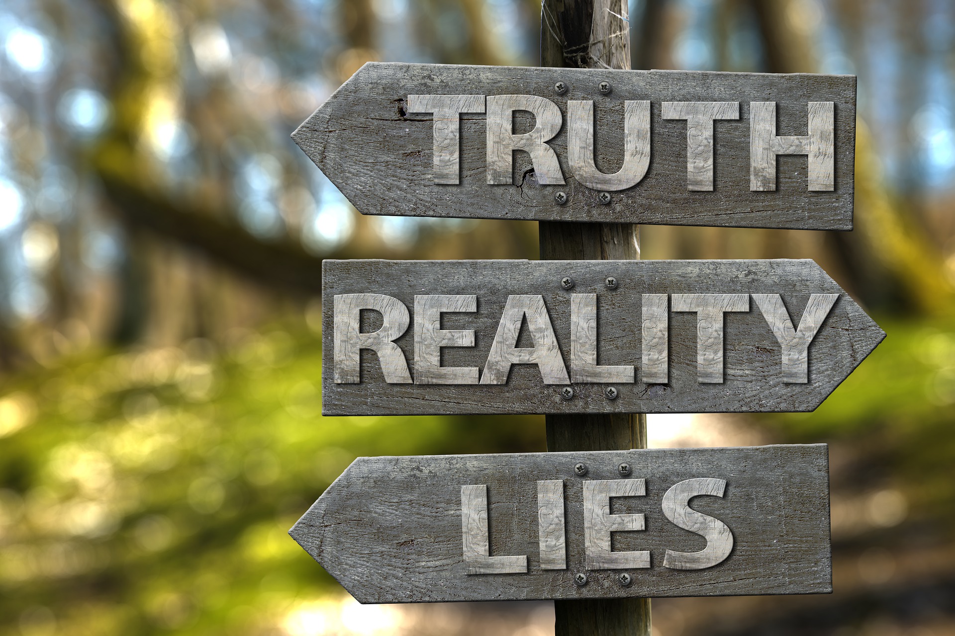Wegweiser "Wahrheit", "Lüge", "Realität"