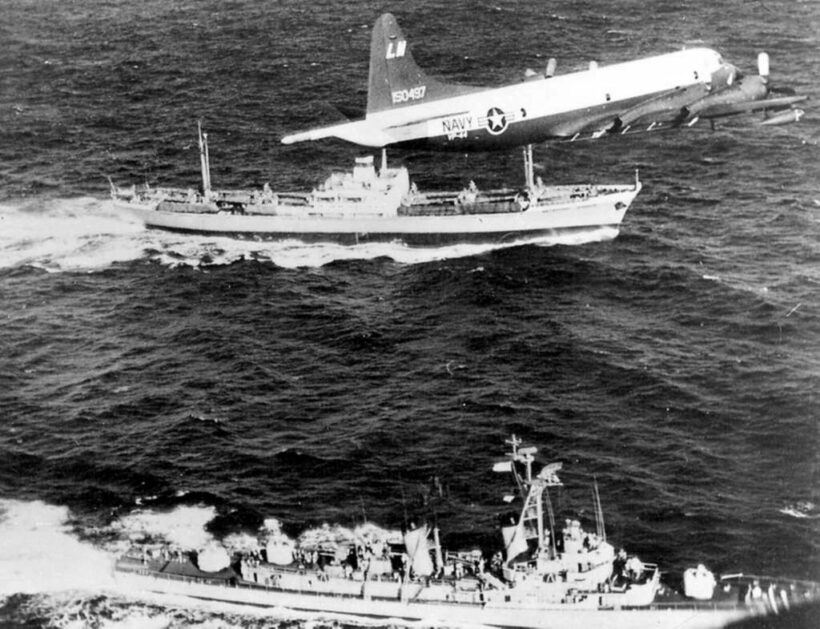 P-3A VP-44 over USS Barry (DD-933) and Metallurg Anosov during Cuban Missile Crisis 1962
