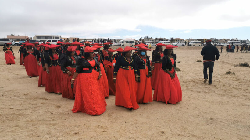  Ovaherero women adopted the floor-length gowns worn by German missionaries. Married women wear it daily while the rest wears it occasionally. For events like these the colours depict the different subtribes. 