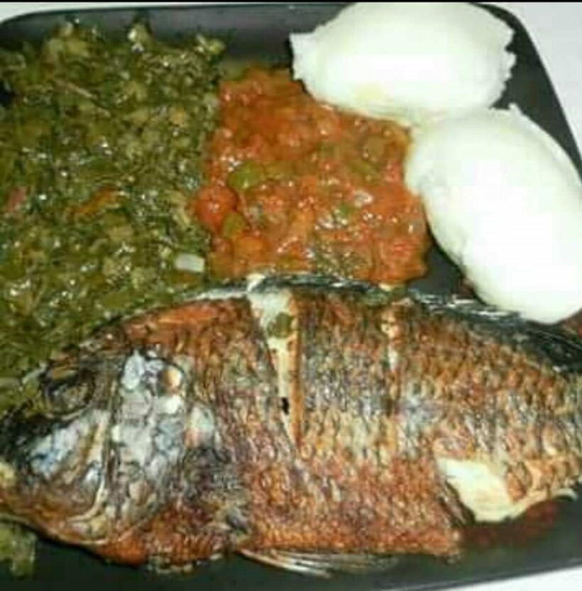 The Caprivian/Zambezian traditional cuisine consist of tilapia fish (fried or cooked), soft porridge known as “pap” accompanied by a sauce and any green vegetables 