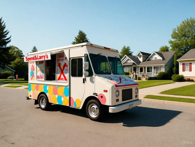 Tipica furgoneta dispensadora de helados que arreglas tantos barrios residenciales en EE.UU.