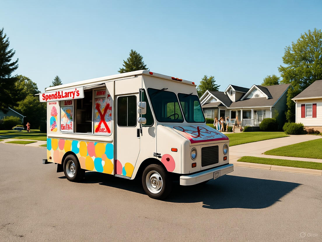 Tipica furgoneta dispensadora de helados que arreglas tantos barrios residenciales en EE.UU.