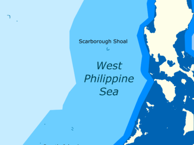 The Philippine Sea is a marginal sea east and north of the Philippines occupying an estimated surface area of 2 million mi² (5 million km²) on the western part of the North Pacific Ocean. West Philippine Sea is the name used by the Philippines for parts of the South China Sea within its exclusive economic zone. Wikimedia Commons.