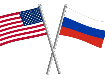 US-amerikanische und russische Flagge