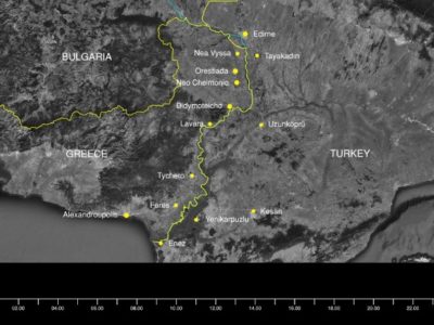 Η ευρύτερη περιοχή του Έβρου, όπως αποτυπώνεται στο βίντεο της Forensic Architecture με τη συμβολή στοιχείων από την HumanRights360, "Pushbacks Across the Evros/Meriç River: The Case of Ayşe Erdoğan".