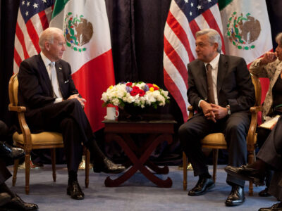 Vice President Joe Biden meets with Mexican Presidential candidate Andres Manuel Lopes Obrador at the Four Seasons Hotel in Mexico City, Mexico, March 5, 2012.