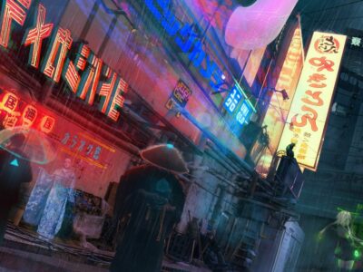 strigiformes cyberpunk dystopian futuristic city