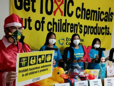 As the National Children’s Month is observed, the EcoWaste Coalition draws attention to the right of every child to be protected against hazardous substances following its detection of toxic plasticizers called phthalates in toy and baby care products.