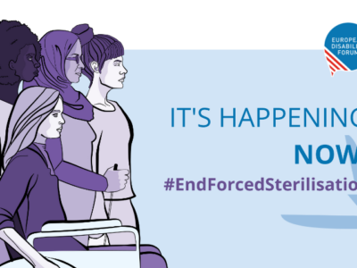 ’illustrazione scelta dall’Edf per lanciare la petizione contro la sterilizzazione forzata delle donne con disabilità