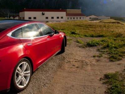 A Tesla electric car is seen parked in Andenes, Norway.