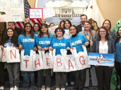 CALPIRG staff, students and coalition partners show support for legislation that improves upon an existing law from 2014.