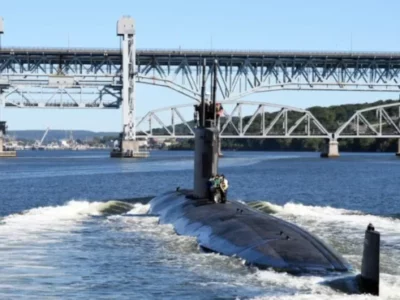 A US Navy submarine near New London, Connecticut.