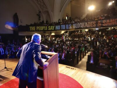 Cuban president Miguel Díaz-Canel addresses the crowd.