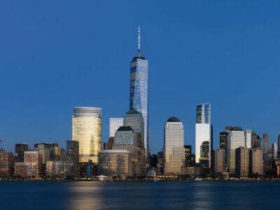 Four-segment panorama of Lower Manhattan, New York City, as viewed from Exchange Place, Jersey City, New Jersey.
Author: King of Hearts. Wikimedia Commons.