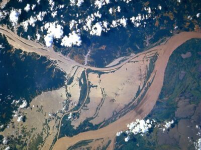 A satellite image of a part of the Amazon River. NASA. Wikimedia Commons.