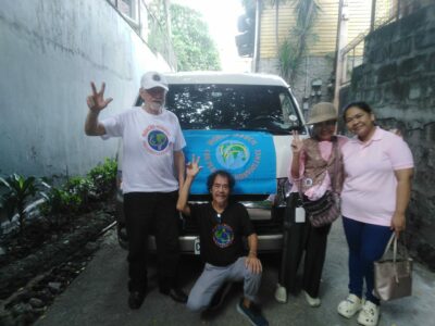 Wilfredo Alsen. WM base team representative, and companions, about to leave for the three cities where WM events and programs were prepared by WM promoters and peace advocates.