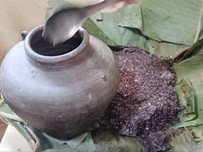 Tapey or rice wine is stored in a gusi (wine container). After the wine is extracted, the remaining fermented rice, known as sigtim, is added to meals for an extra boost of flavor. Photo credit: Dan Salming, Facebook page Alright Vibes.