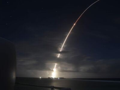 A threat-representative ICBM target launches from the Ronald Reagan Ballistic Missile Defense Test Site on Kwajalein Atoll in the Marshall Islands, March 25, 2019.