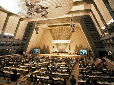 Convening of a COP session at the Kyoto climate change conference in late 1997.