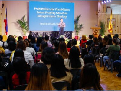 Dr. Francis Cesar Bringas unpacks the topic “Probabilities and Possibilities: Future-Proofing Education through Futures Thinking” with the masteral and doctoral students of Baguio Central University.