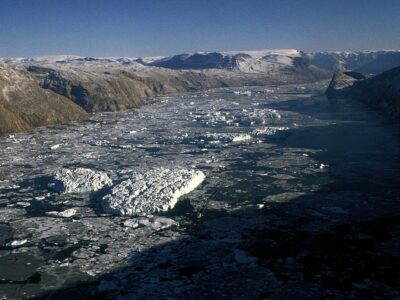 End of Nordvestfjord off the calving area of Daugaard-Jensen-Glacier, Scoresby Sund fjord system, East Greenland.