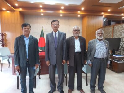 Delegación del Movimiento Humanista de Bangladesh, compuesta por Md. Shamsul Haque Basunia, el luchador por la libertad Shafiqul Islam Kanu y Sheikh Mohammad Arif se reunió con el Consejero de Asuntos Exteriores del Gobierno de la República Popular de Bangladesh para solicitar el apoyo del gobierno a la 3ª Marcha Mundial por la Paz y la No Violencia