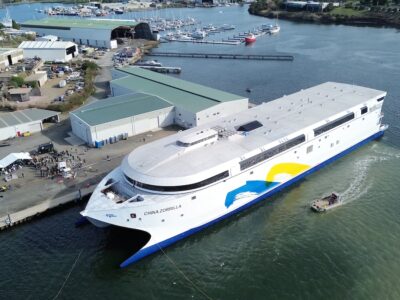 The battery-powered ship China Zorrilla will travel between Buenos Aires, Argentina and Colonia, Uruguay, with a capacity to carry up to 2,100 passengers and 225 vehicles. Incat