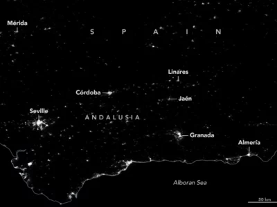 Satellite image of the 28 April power outage in the Andalusia region of Spain.