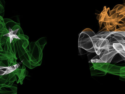 Flags of Pakistan and India on Black background, Pakistan vs India Smoke Flags