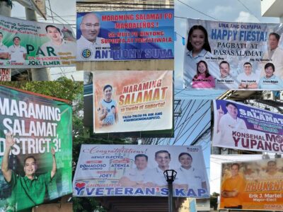 Photo collage of thank you tarpaulins