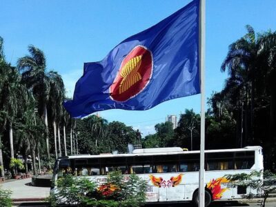 The Flag of the ASEAN, in front of the Philippine Post Office Building in Manila.