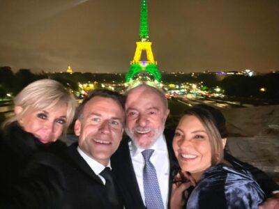 Screenshot dum vídeo de Facebook gravado em Paris a 5 Junho de 2025, aquando da visita do presidente Lula a Emmanuel Macron.