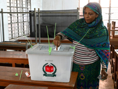 A woman casts her ballot to vote at a polling station during Bangladesh's general elections in Dhaka, Bangladesh, on January 7, 2024. — Photo by mamun11021981@yahoo.com