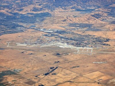 Aerial view of Travis AFB in 2023,