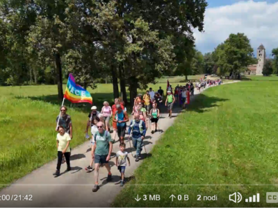 un'immagine del video sulla prima Local March for Gaza sul Cammino di Oropa