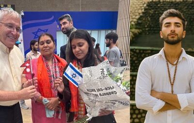 Padma Joshi and her daughter Pushpa in Israel, appealing for international support to free missing Nepali student Bipin Joshi.