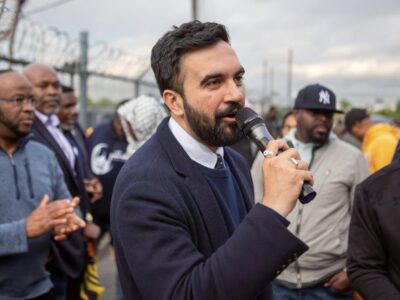 Democratic mayoral candidate Zohran Mamdani speaking outside ICE Detention center Delaney Hall in Newark, New Jersey after the arrest of Mayor Ras Baraka. Photo: Zohran Mamdani / X
