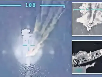 Pics from US military video shows a purported Tren de Aragua “drug-carrying” boat being tracked and hit by a missile