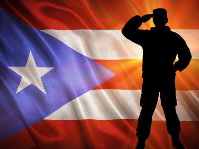 Flag with original proportions. Closeup of grunge flag of Puerto Rico