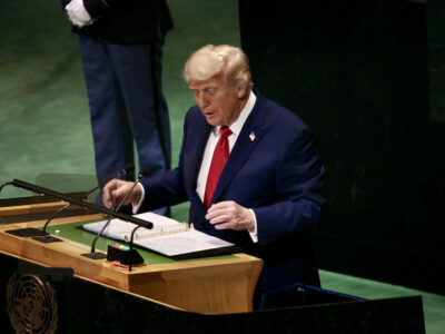 September 23, 2025, New York, USA: US President Donald J.Trump speaks at the UNGA 80 Plenary Meeting General Debate taking place at the UN headquarters in New York with the theme: Better together (niyi fote / thenews2) — Photo by thenews2.com