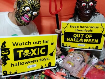 The EcoWaste Coalition reminds the public to be cautious of hazardous chemicals lurking in some Halloween-themed products.